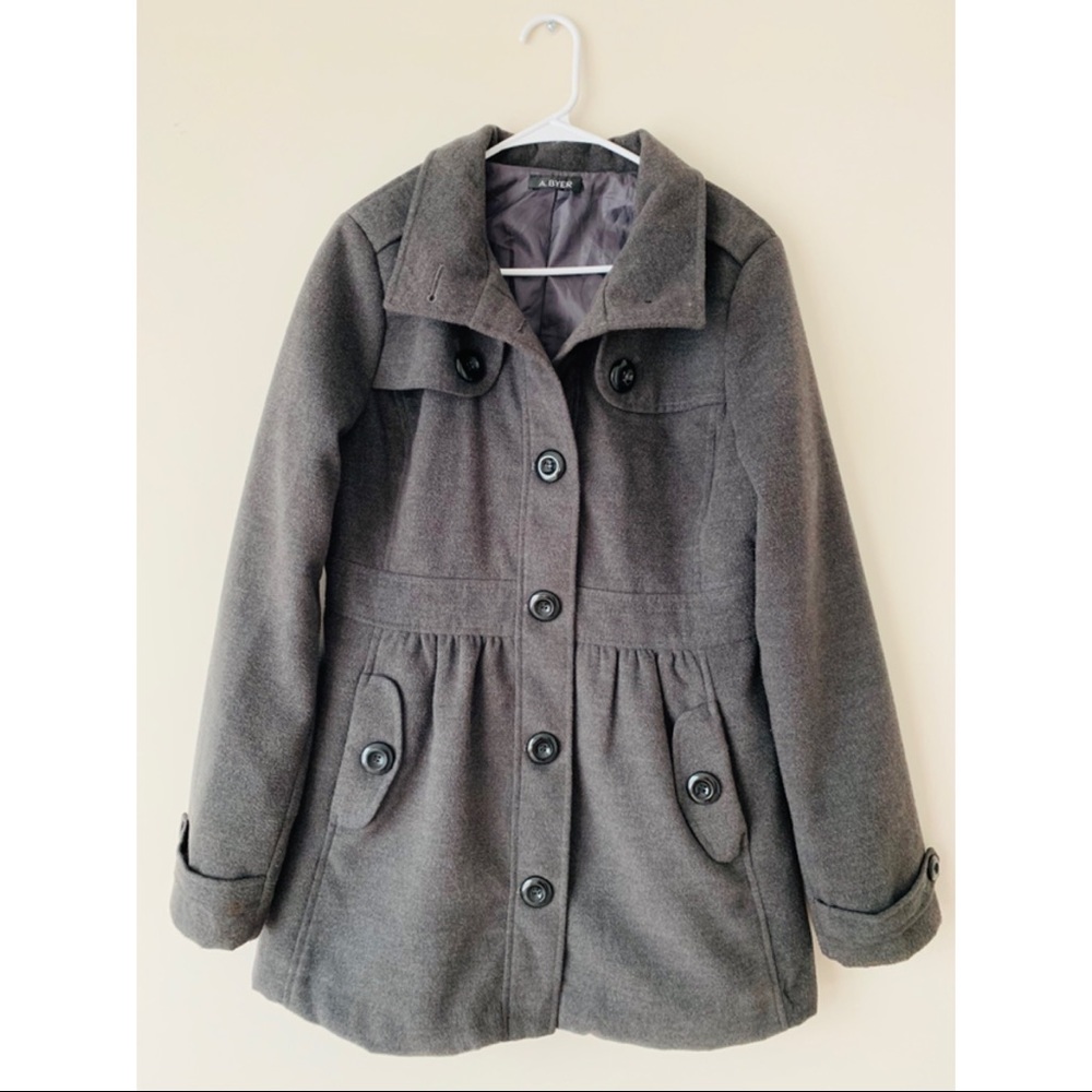 Charcoal gray peacoat